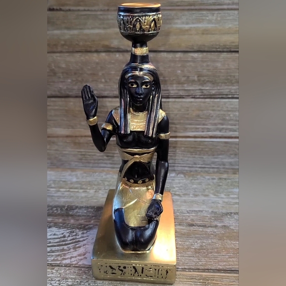 Black and Gold Egyptian goddess statue Candle Holder - Picture 1 of 4